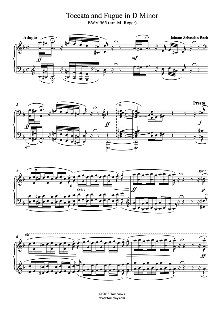 Bach Toccata And Fugue In D Minor Easy Sheet Music Rex Beform 5827